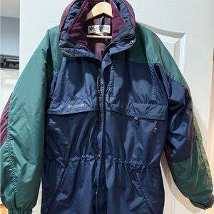 Vintage Gizzmo Columbia Men's Blue and Green SKI Puffer Jacket